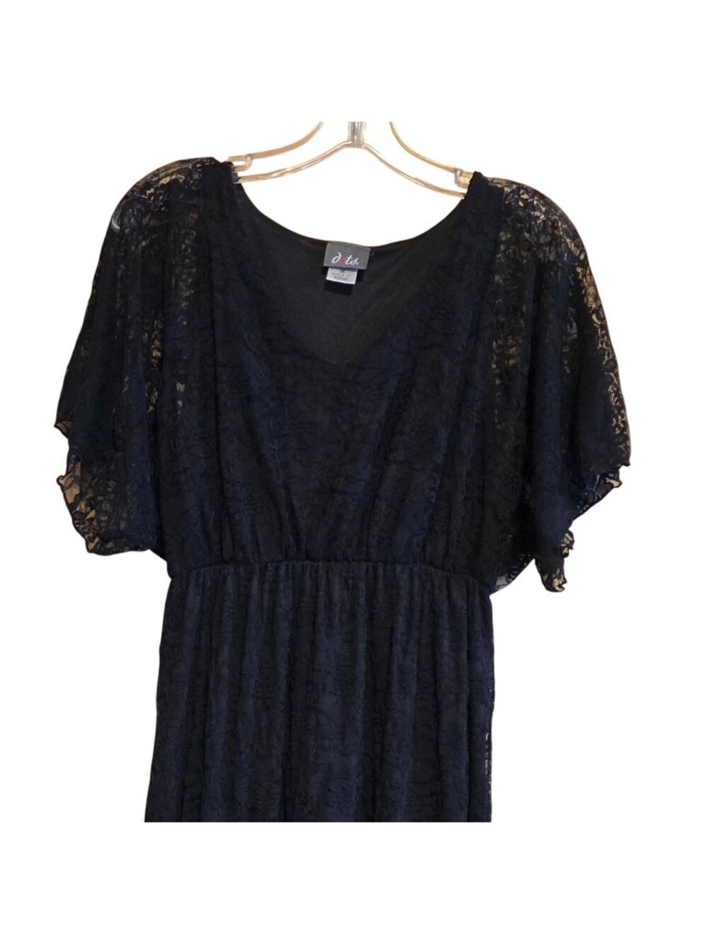 Vintage Black Lace Maxi Dress Flutter Sleeves Elegant classic goth fairy goth